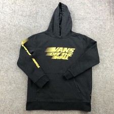 VANS Hoodie Boys Large Black Yellow Pull Over Logo Hooded Skate Spell Out