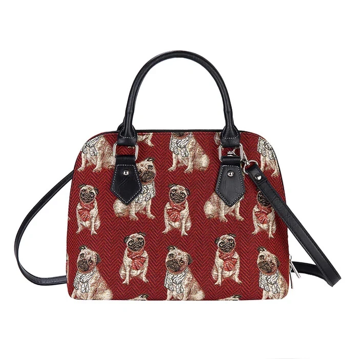 Signare Pug Dog Red Art Tapestry Convertible 2 in 1 Handbag Shoulder Grab Bag - Image 3 of 4