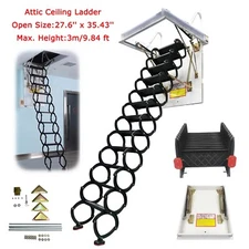 Attic Ceiling Ladder 10 ft Ceiling Mounted Folding Stairs Pull Down Ladder Black