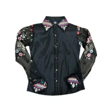 38414 Royal Highness Youth Stretch Taffeta Show Shirt w/ Sheer Sleeves - Black