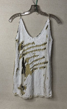 Free People Dress XS White Gold Sequin Mini Shirt Chic Party NYE Cottagecore