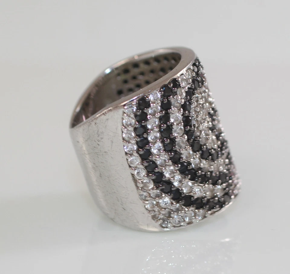 Anillo vintage extra ancho banda cigarro circonitas pavé y zafiro rosa talla 5,5-6 Foto 3 de 4