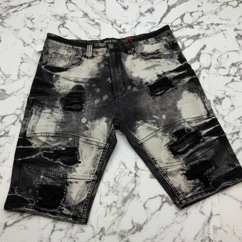 Pantalones cortos de mezclilla para hombre Makobi negros | blancos nuevos con etiquetas - Imagen 2 de 2
