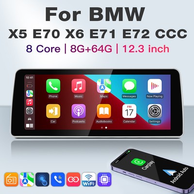12.3'' Android Auto CarPlay GPS Radio for BMW X5 X6 E70 2007-2010 CCC System