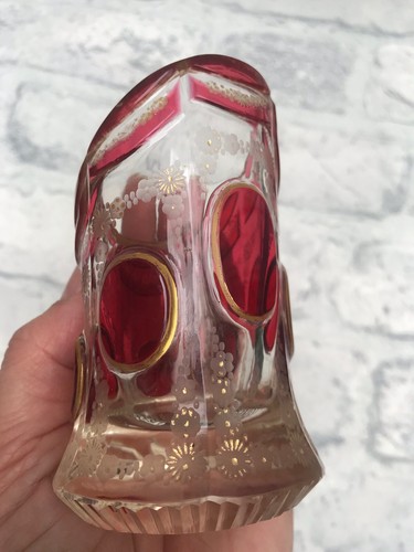 C19th C Antique Bohemian Glass Vase Panel Cut Gilt Moser Etched - Picture 4 of 11