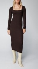 Women Midi Dresses Square Neck Bodycon Dress Ladies Sexy Long Sleeve Party