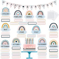 60 Pieces Boho Classroom Decor Birthday Bulletin Board Blue Series