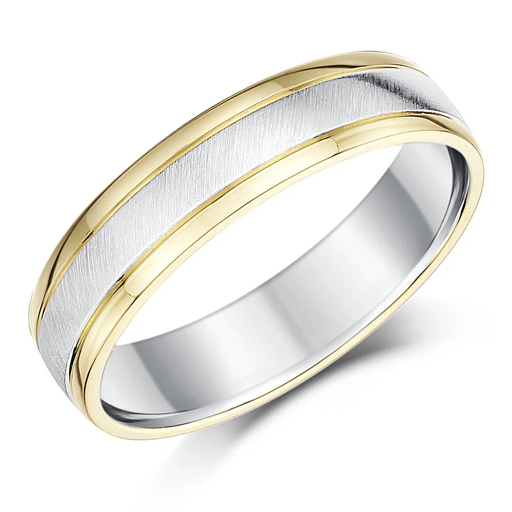 Two Colour 9ct Yellow White Gold Wedding Ring 5mm Band eBay