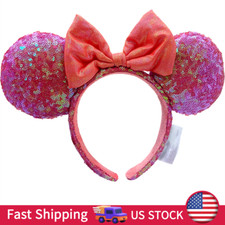 Disney. Parks Shanghai Orange Red Bow Exclusive Minnie Ears Sequins Headband US