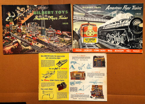 GILBERT TOYS CATALOG LOT 1950 & 1951 Erector, American Flyer, ATOMIC LAB! - Picture 1 of 7