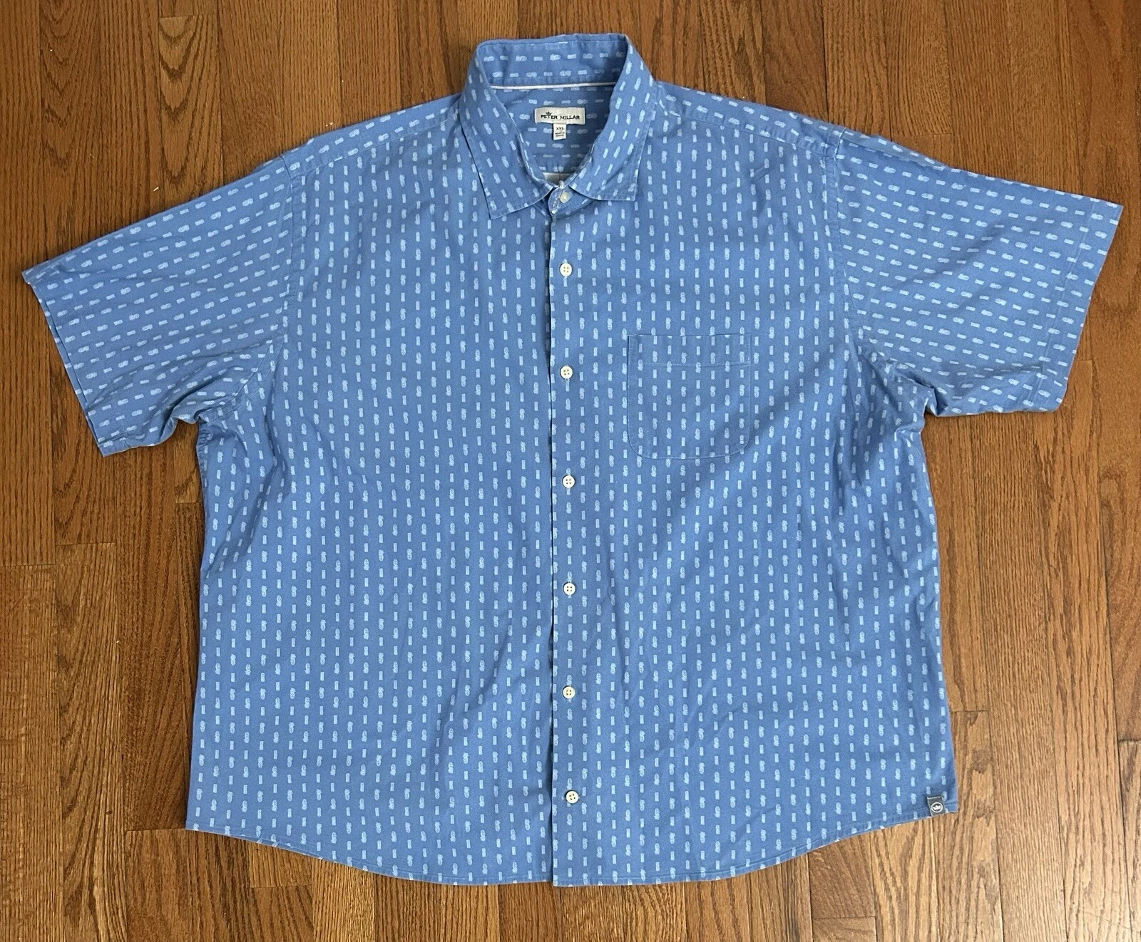 Peter Millar Skull Tiki Button Up Shirt Men Sz XXL Blue Skull Print Classic Fit