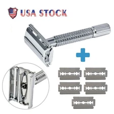 CLASSIC DOUBLE EDGE BUTTERFLY OPEN SAFETY RAZOR FOR MEN WOMEN + 5 SHAVING BLADES