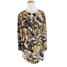TORY BURCH Women’s Silk 3/4 Sleeve Tunic Blouse Sz 14 multicolor butterfly print