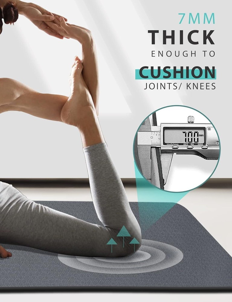 Yoga Mat Double Sided Non-slip, 72" x 32" x 7mm - Extra Wide Thick Yoga Mat