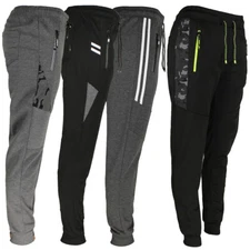 Mens Jogger Draw String Sweat Pants Track Running Active Sports, Zipper Pockets