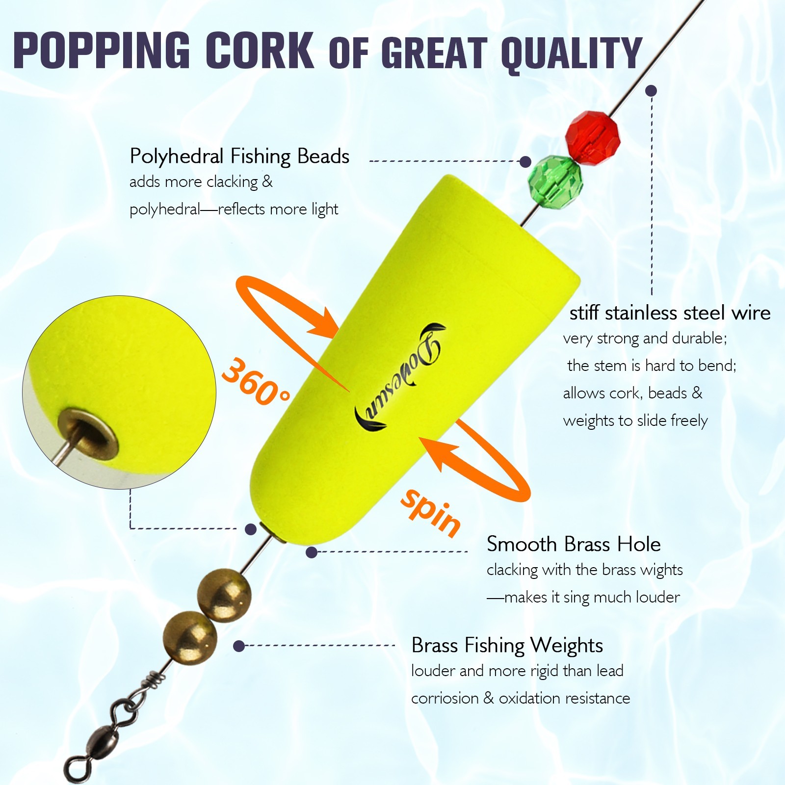 Dovesun Rattles Dovesun 6PCS Fishing Bobbers Popping Cork Flexible Wire Weighted ...