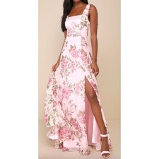 NWT Lulus Love Me Forever Pink Floral Square Neck Maxi Dress Sz Large