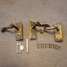 3 Brass scroll Door handles with square drive, screws and bash plates.