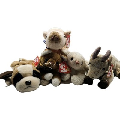 TY  Farm Animals Beanie Babies Bundle: Knuckles, Nip, Fleece, Bernie, And Goatee