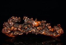 Supporto cinese legno scrivania organizer portapenne intagliato zodiaco scultura animale