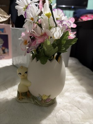 Vintage Ceramic Easter Egg Chick Planter Vase Hand Painted Dated 1979