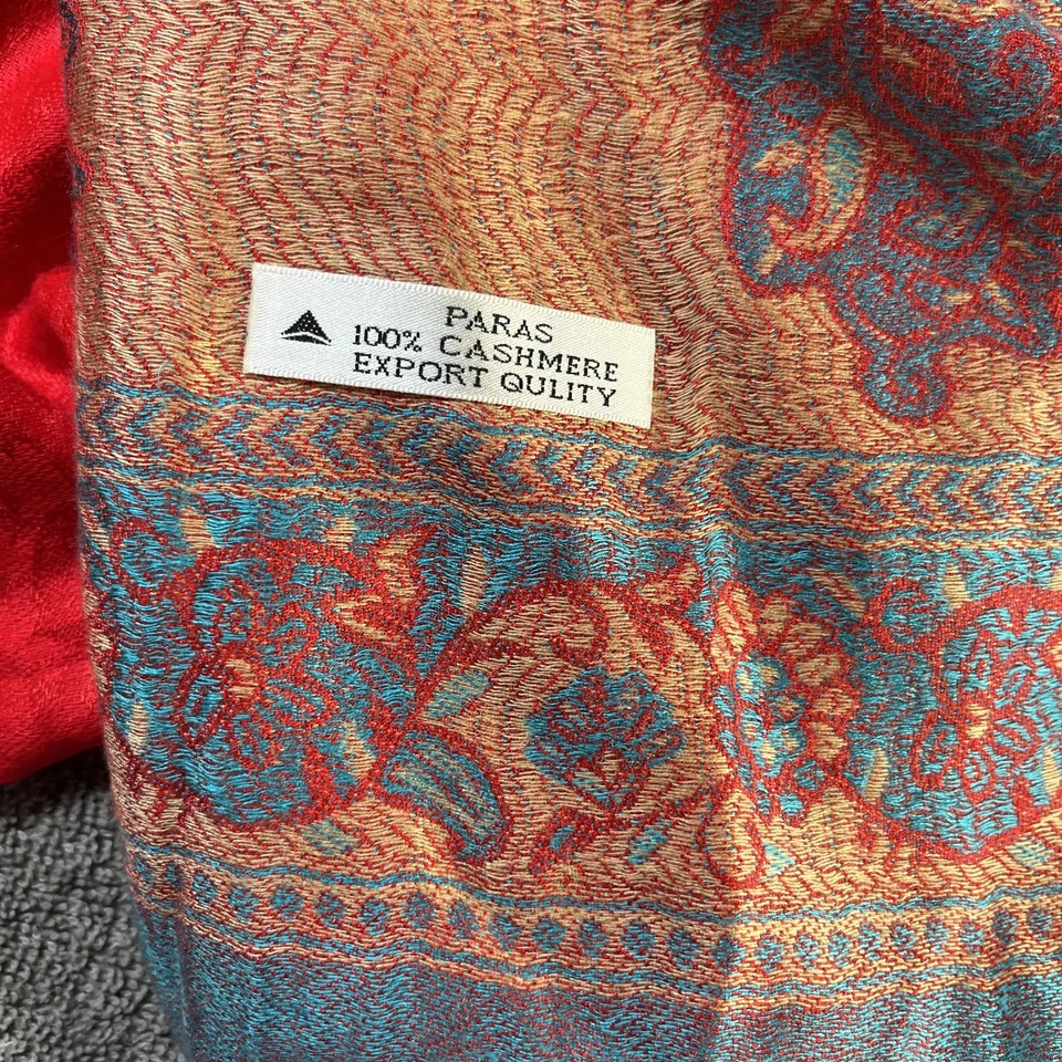 Paras 100% Cachemira Bufanda Paisley Pashmina Flecos Chal Envoltura 77x26 Boho Foto 3 de 4