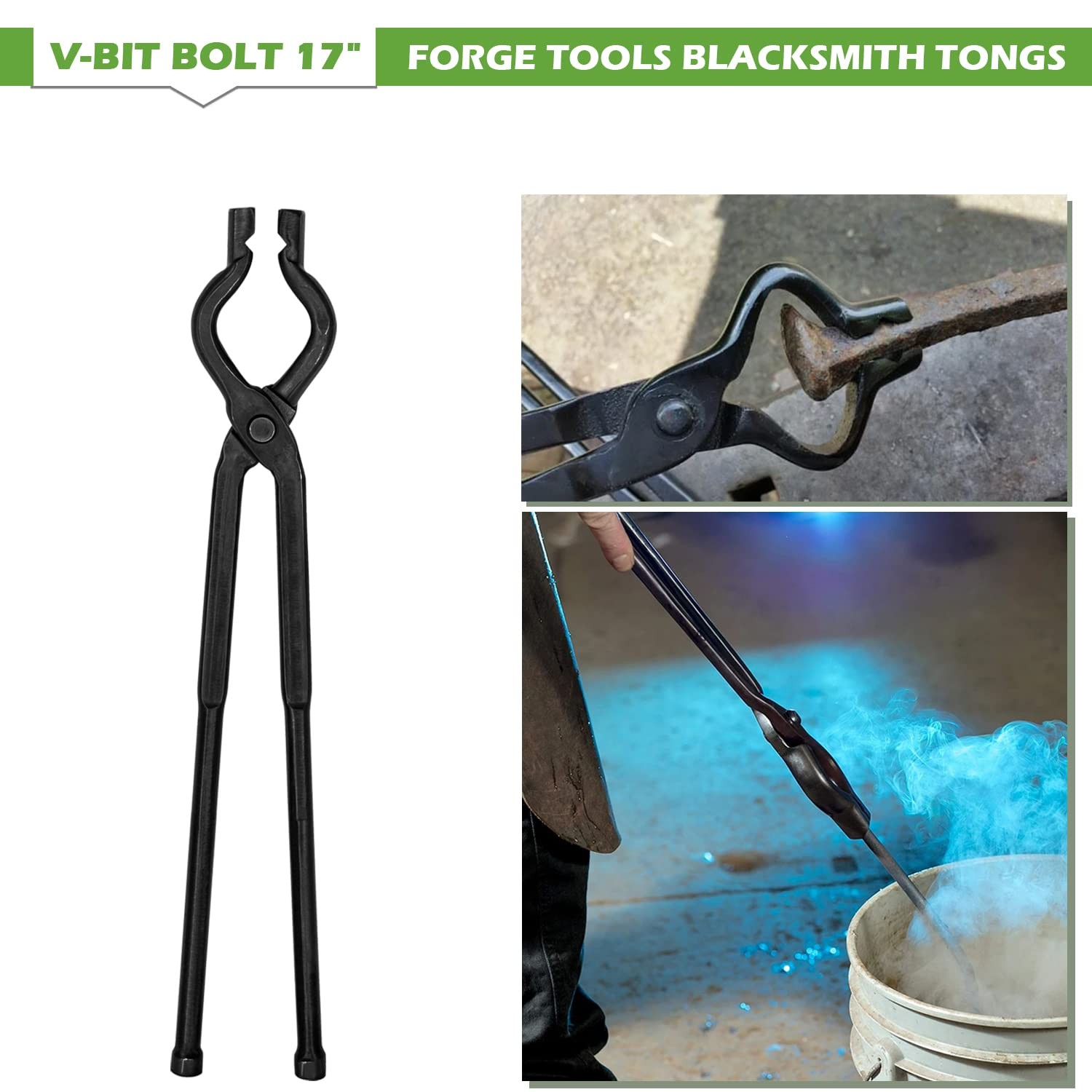 17 Inch V-Bit Bolt Knife Making Blacksmith Tongs Bladesmith Wolf Jaw Anvil Forge