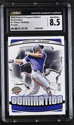 Ethan Holliday Panini 2025 Prospect Edition Domination #1 Purple /49 CGC 8.5