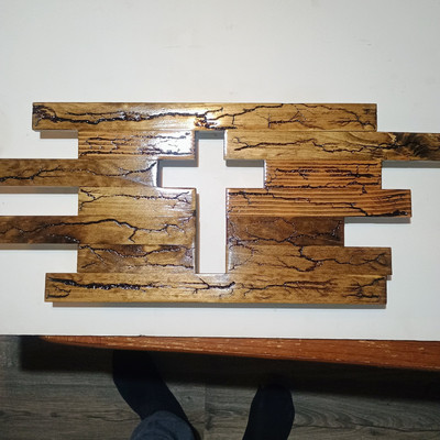 Rustic Cross Hanging Wooden Lichtenberg Fractal Burns Electrified Handmade. 