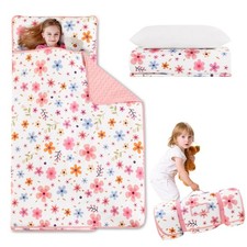 Nap Mat with Pillow and Blanket Colorful Floral Fleece Kindermat Girls Nap Ma...