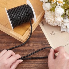 1roll 10M about 10.9yards PU Leather Cord Round PU Leather Cord Black 5mm