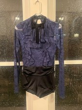 Dark Blue Lace Unitard Teenage Girls Dance Costume Medium size