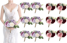 Lilac  Blush Burgundy Bridesmaid Bouquets Set of 6 for Wedding 2024