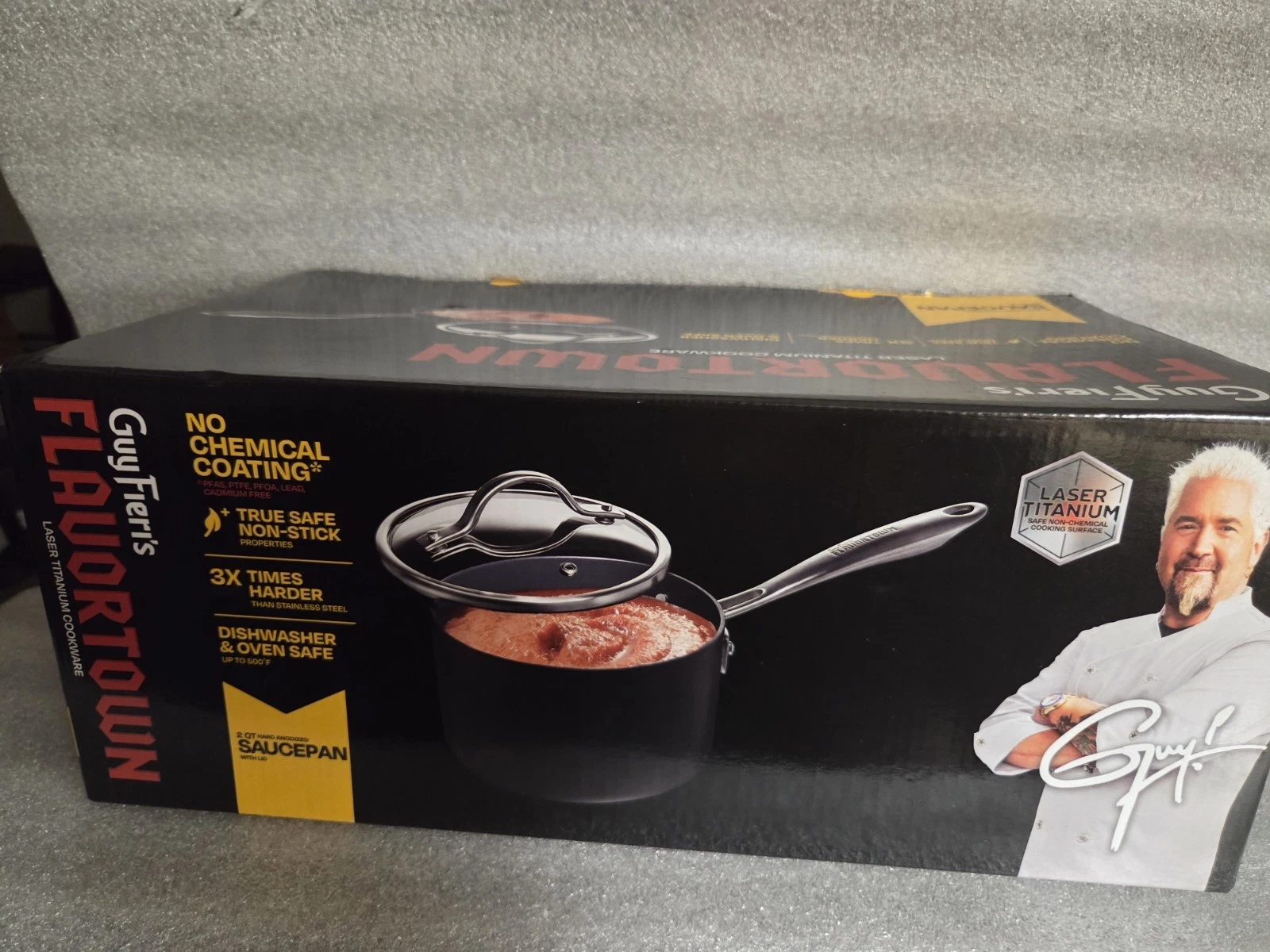 Guy Fieri's Flavortown Laser Titanium 2-Quart Sauce Pan with Lid