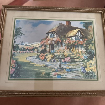Vintage Foliendruck Kunst reflektierendes Bild gerahmt glasiert Landhaus Landhaus Garten