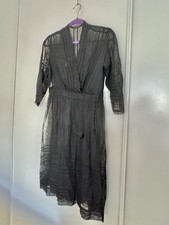 Women's XS 1900's Victorian Black Sheer Mourning Dress Button-Up
