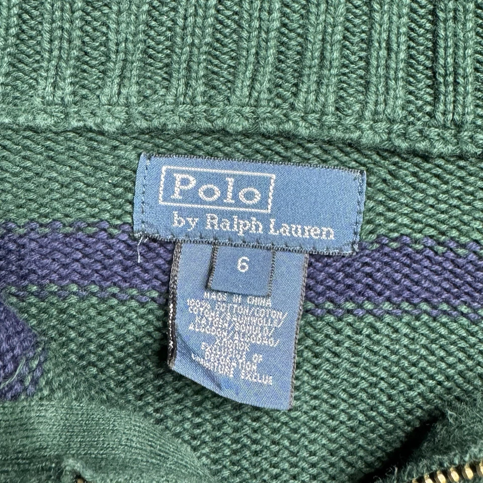 Polo Ralph Lauren Boys Knit Pull Over Blue and Green Stripe Zipper Size 6 - Image 3 of 4