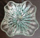 Vintage ATC LABEL Murano Style Art Glass Ashtray Aqua & White TWIST 5" SQ Italy!