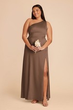 Birdy Grey Satin One Shoulder Full Length Mocha Dress Size 1X 18 Kira Bridesmaid