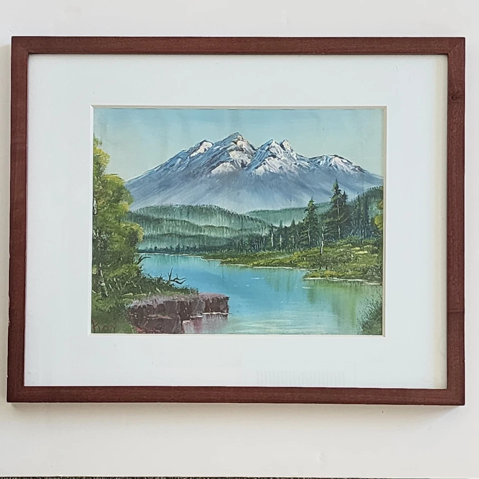 Original Oil Painting Mountain Lake Landscape Signed Framed Bob Ross Style Art - Image 2 of 4