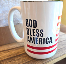 New In Box God Bless America Cup Mug Patriotic Red White Blue Made in USA