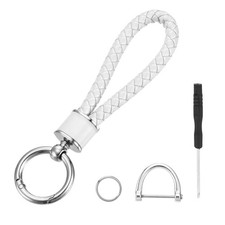 Weave Key Chain Ring Braided Rope Leather Keychain White