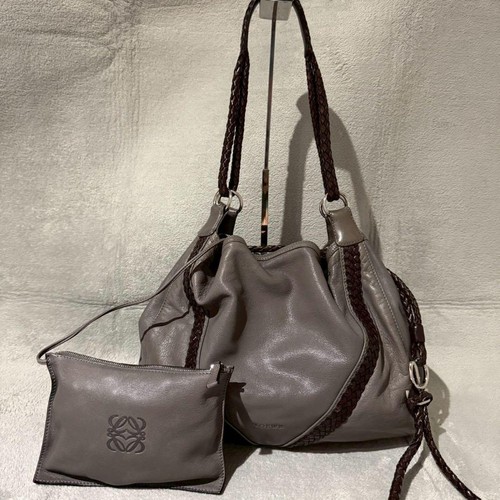 LOEWE Braided Nappa Leather Shoulder Bag with Pouch Women Used Authentic