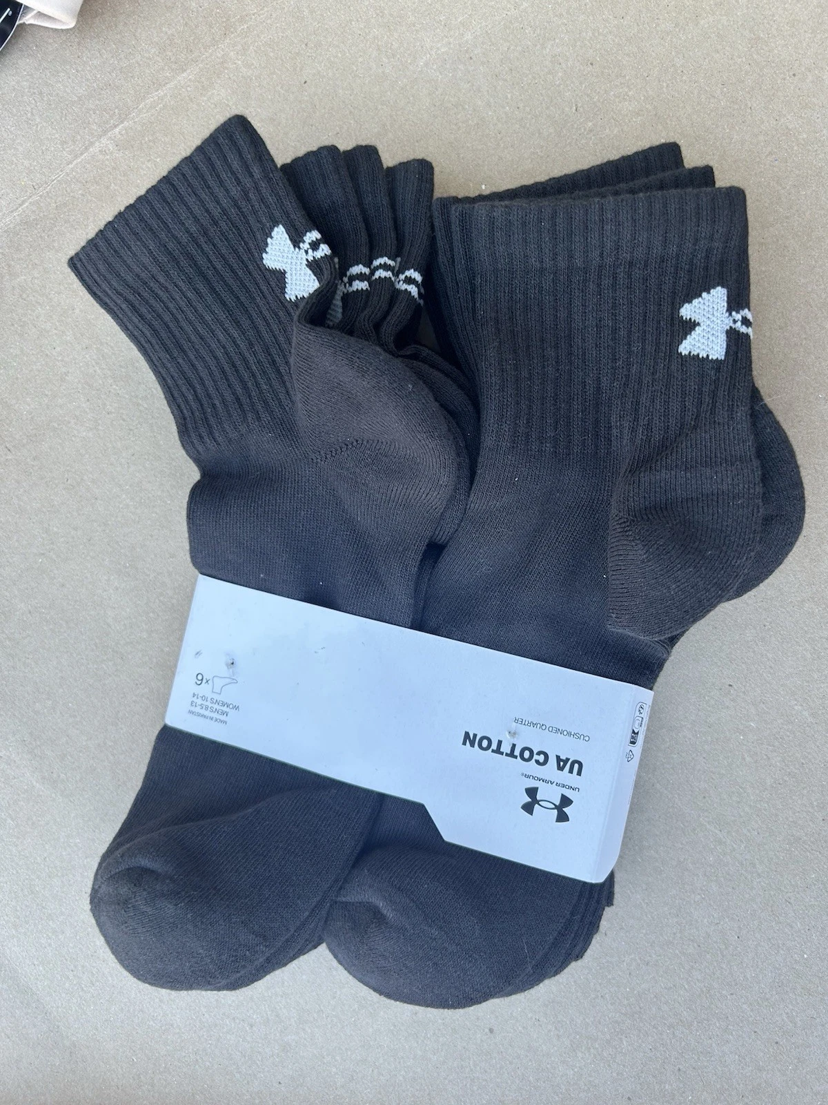 Under Armour UA Cotton CUSHIONED Quarter BLACK Socks MENS 8.5-13 WOMENS 10-14