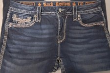 Rock Revival Urban Red Size 30 Jeans Rhinestones Embroidered Pockets 26" Legs