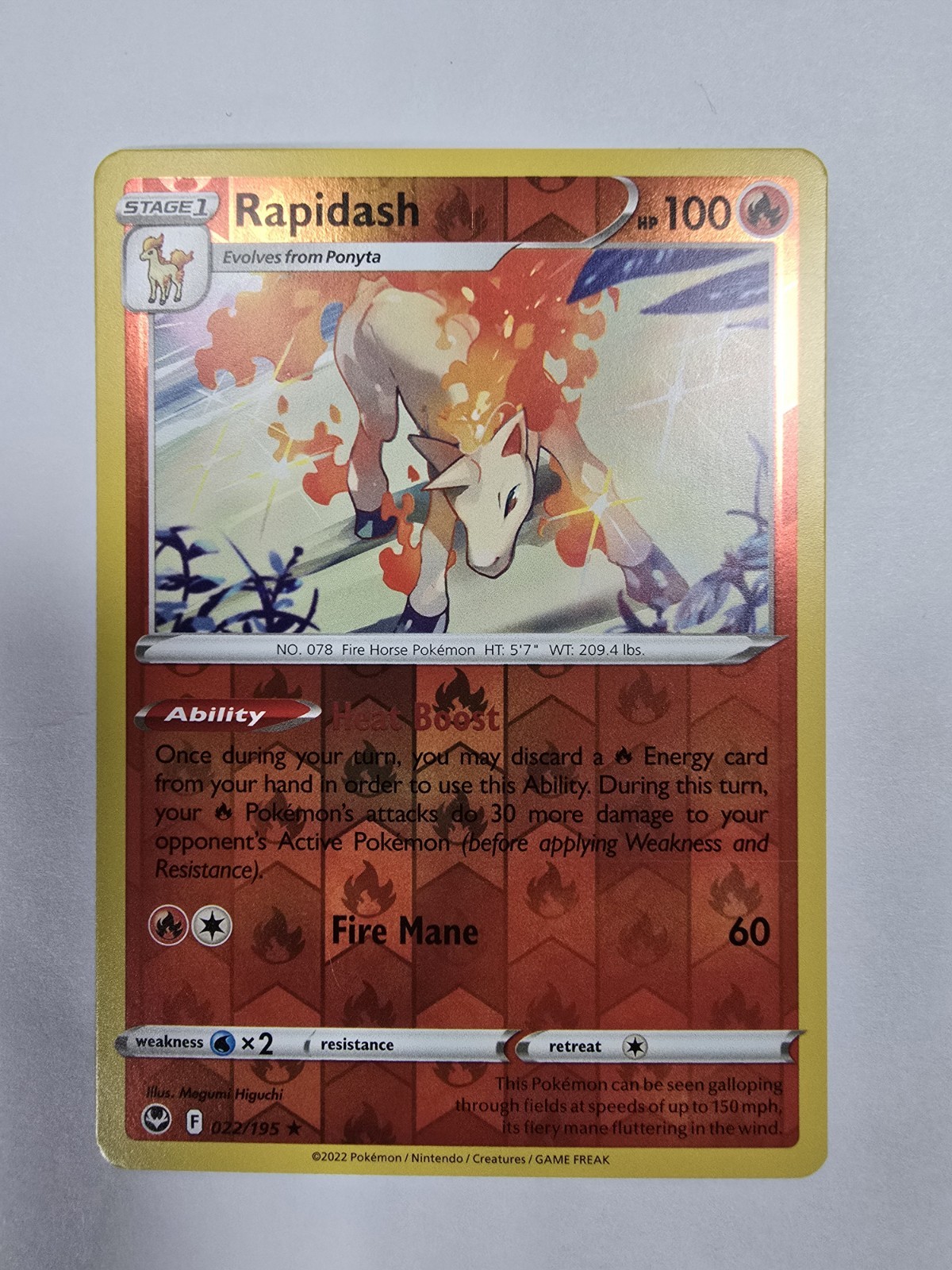 Rapidash 022/195 Swsh12: Sword & Shield  Silver Tempest Reverse Holo Pokémon Tcg