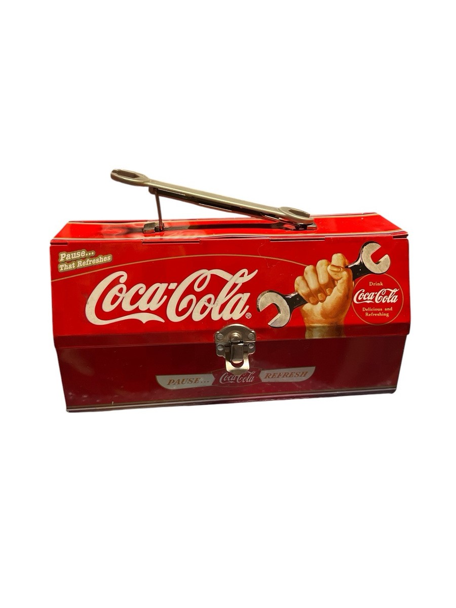 Vintage Coca Cola Brand Red Novelty Tin Tool Box with Wrench