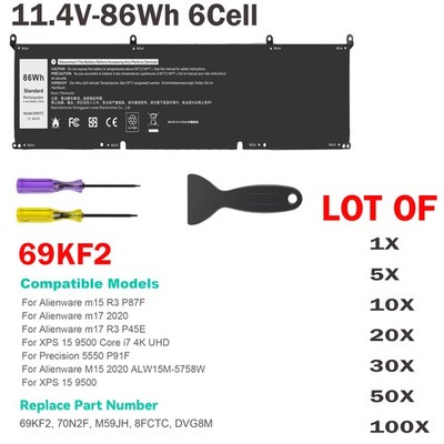  LOT 69KF2 Battery For Dell XPS 15 9500 Alien M15 M17 R3 Precision 5550 M59JH