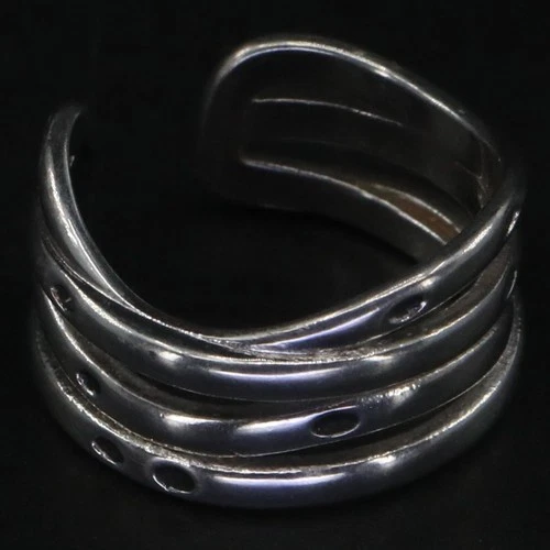 VTG Sterling Silver - MODERN Multi-Layered Wide Adjustable Cuff Ring Size 8 - 5g