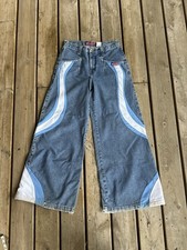 Very Rare JNCO Women  s Wide-Leg High Rise Denim Jeans Blue/White Grunge 90s 8